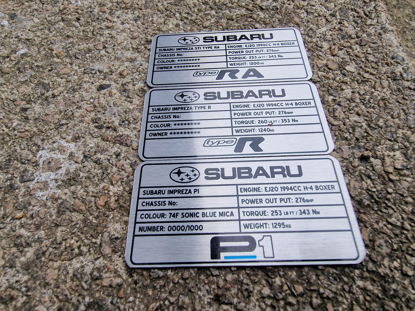 Subaru Impreza Type RA Customised Plaque (for under bonnet).