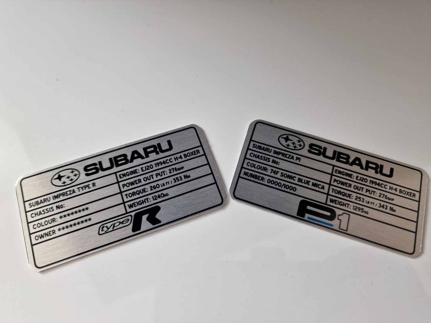 Subaru Impreza Type R Customised Plaque (for under bonnet).