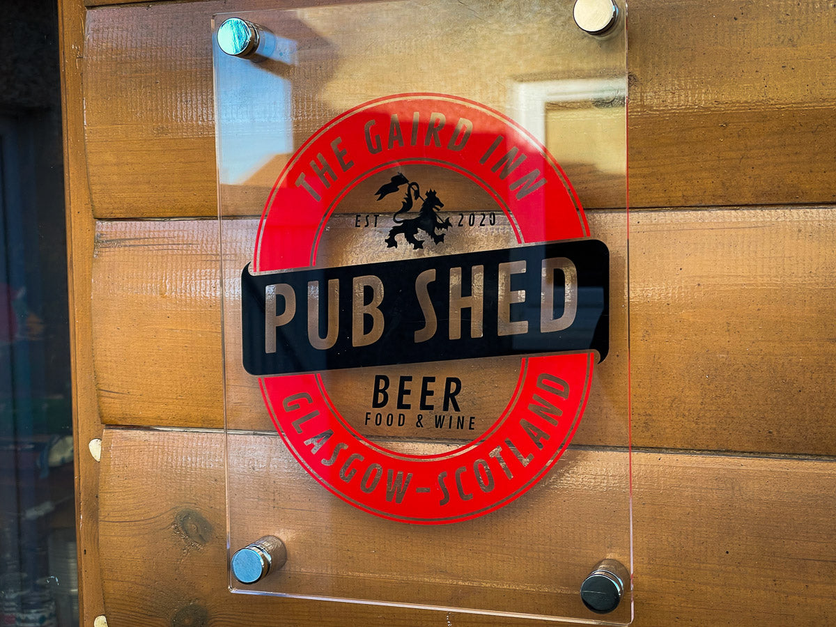 Pub Shed Branding Kit #2 (Logo plus 1 Acrylic Sign, 2 Bar Runners, 6 Coasters, 2 Openers)