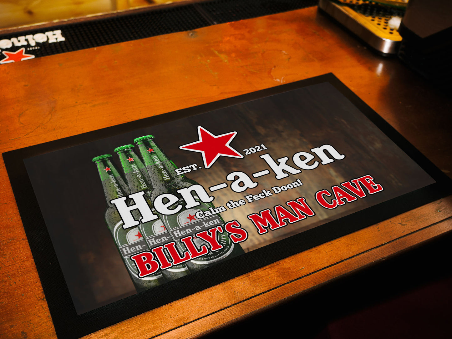 Hen-a-ken - Parody Bar Runner - Beer Mat