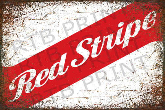 Red Stripe Vintage Metal Sign