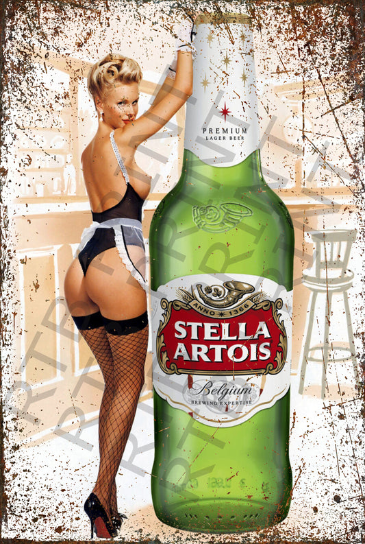 Stella Artois lady A4 Metal Sign