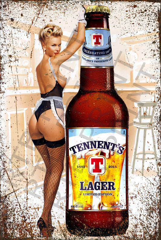 Tennent's Lager Lady A4 Metal Sign