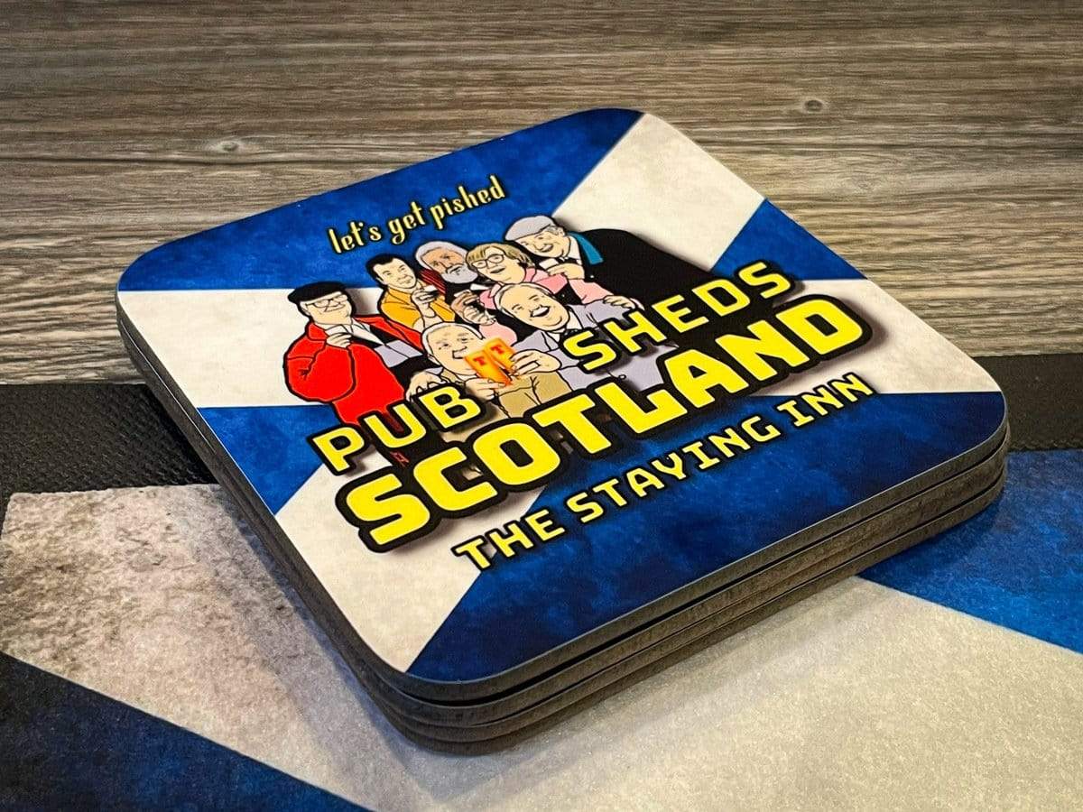 Pub Sheds Scotland Coasters (set of 4) Raise the Bar Print and Design - Raise the Bar